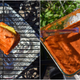 The Spam tower on the grill, left, and the sauce for slathering, right